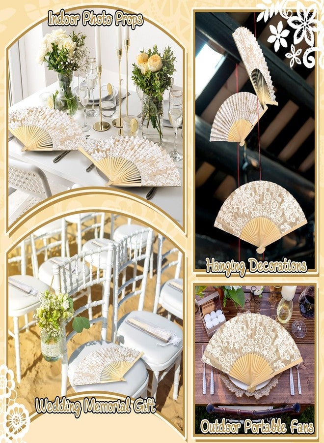Vercraft 36 Set Wedding Hand Fans for Guests Bulk Vintage Lace Paper Fan Retro Kraft Floral Folding Fans with Organza Bags Thank You Gifts Party Favor for Wedding Ceremony Bridal Shower Bridesmaid - Image 4